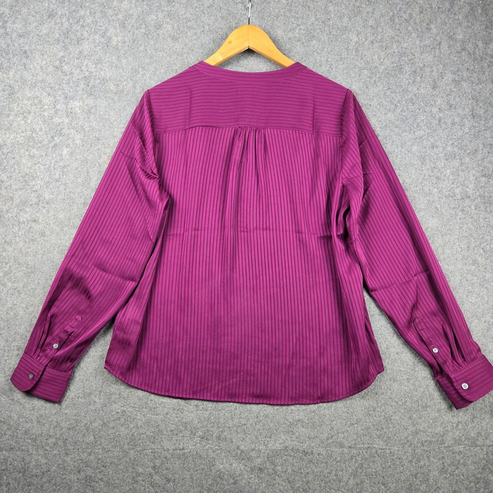 J.Crew Henley Blouse Womens Medium Magenta Stripe Satin Long Sleeve Chic NWT - Picture 6 of 9